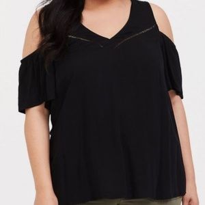 torrid Tops - Black Eyelet Cold Shoulder Blouse - Torrid, Size 0 torrid Tops - Black Eyelet Cold Shoulder Blouse - Torrid, Size 0